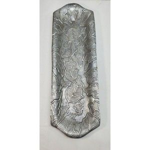 Vintage Pewter Aluminum Serving Tray Oblong 17 X 5.5 Embossed Leaves Fish Tray